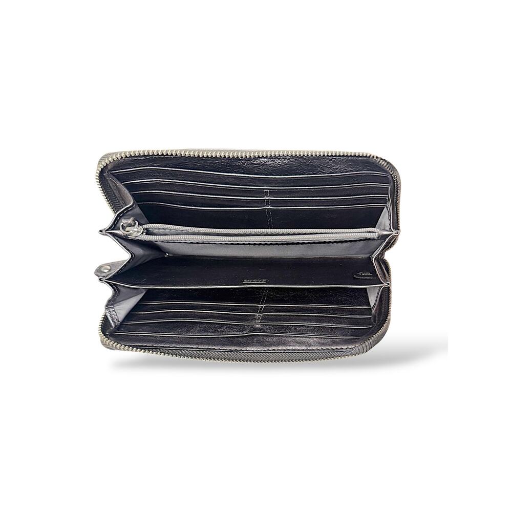 Coach Signature C Zip Around Accordion Wallet Gray Pewter Silver Horse& Carriage - Picture 10 of 10